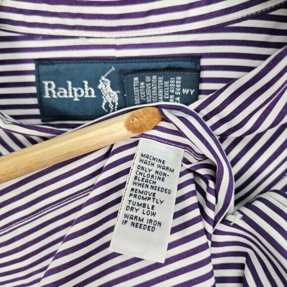 Ralph Lauren Dress Shirt 120s 2-Ply Button-Down Striped Long Sleeve Mens Size XL - Picture 9 of 10